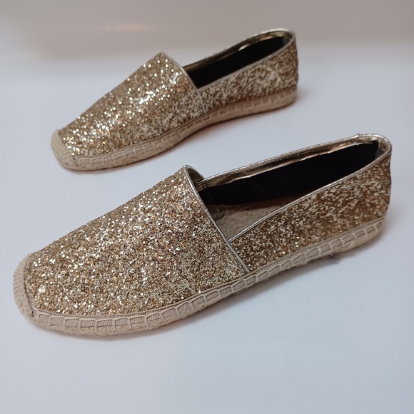 Rebecca Minkoff Espadrilles Gold Glitter Slip On Flats Womens size 8.5 - Picture 7 of 16